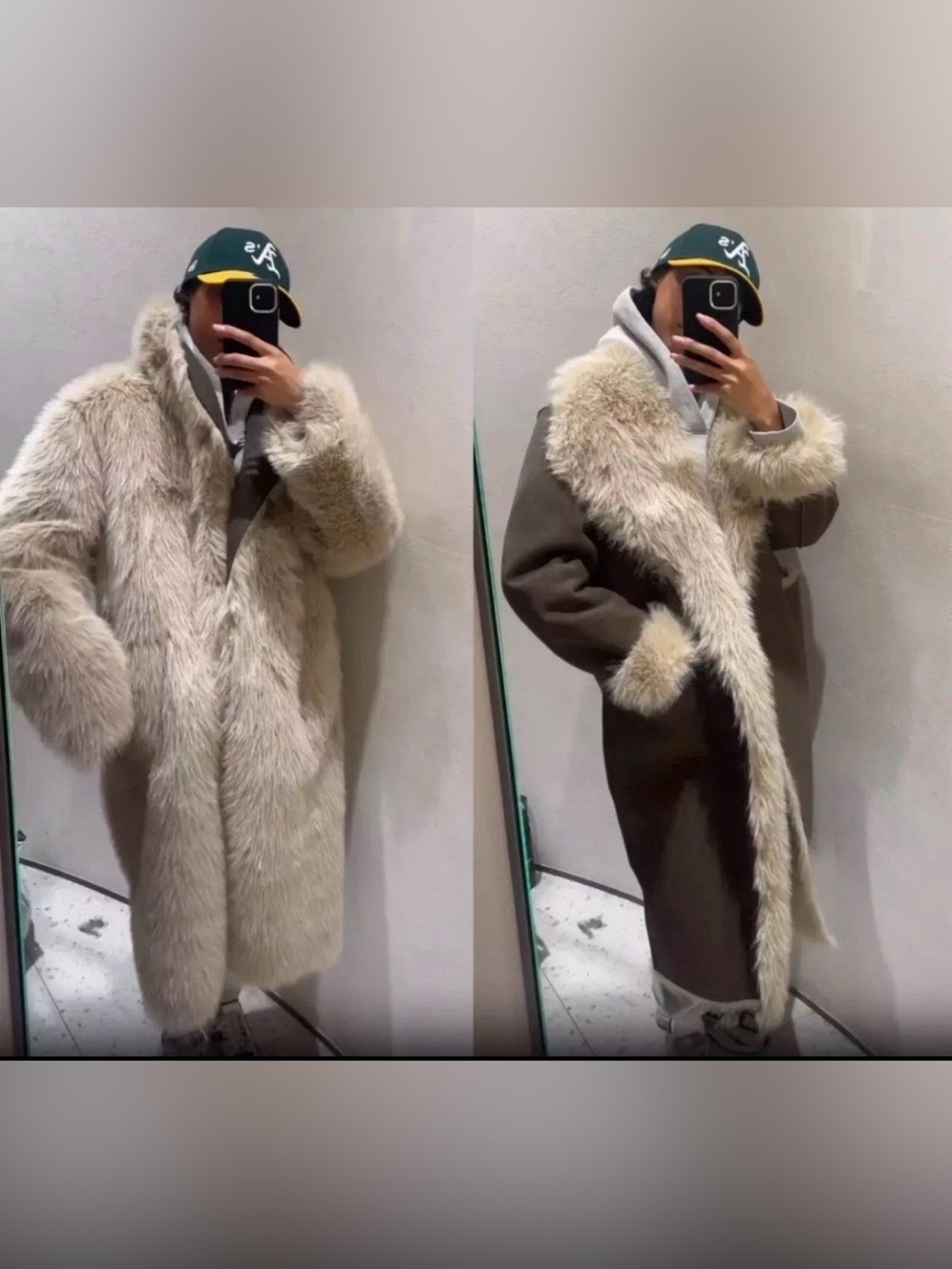 🔥🔥Zara Long Faux Fur Trim reversible Coat